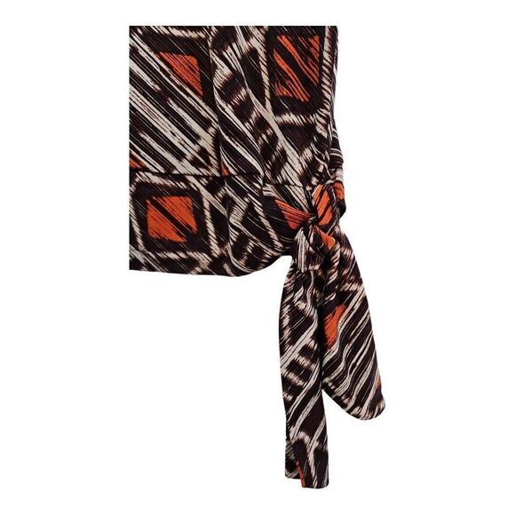 Chicos Brown Orange Ethnic Print Dolman 3/4 Sleeve Side Knot Knit Top Sz 1 - Picture 4 of 6